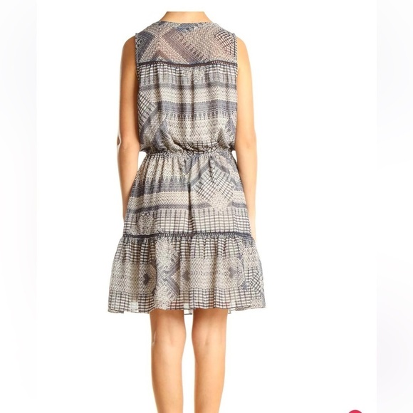 Rebecca Minkoff Nicky dress ruffle bottom sleeveless tassels blue tan print XS - Picture 3 of 13